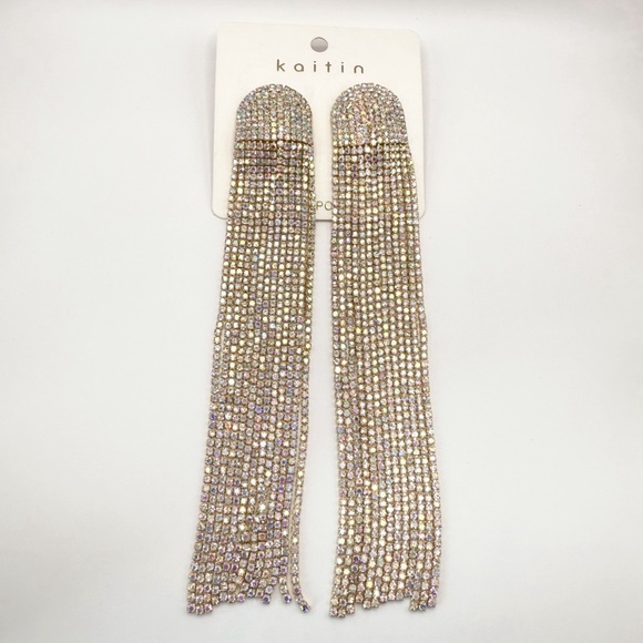 Large Statement Rhinestone Tassel Earrings - Picture 1 of 5
